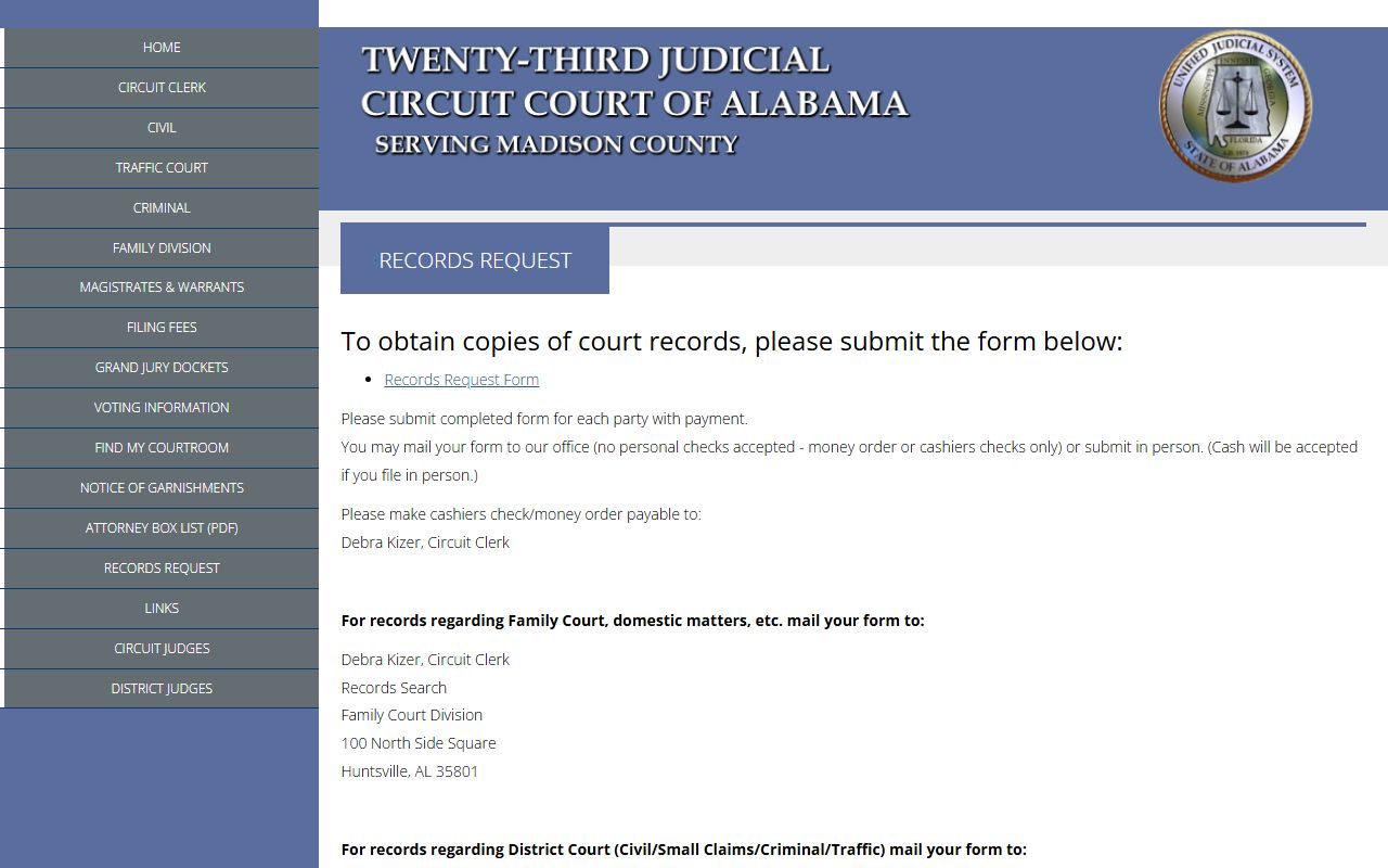 Madison County Circuit Clerk records request page