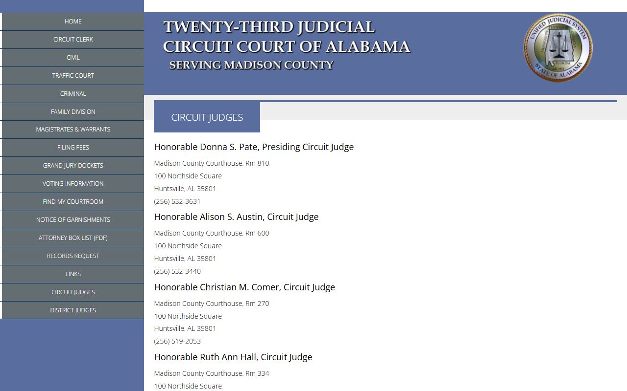Madison County circuit judges list with rooms and phones