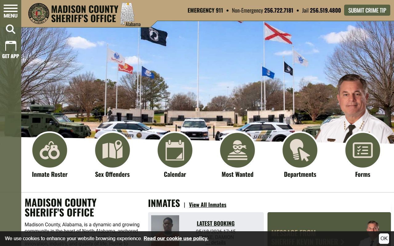 Madison County Sheriff homepage with court records and jail roster